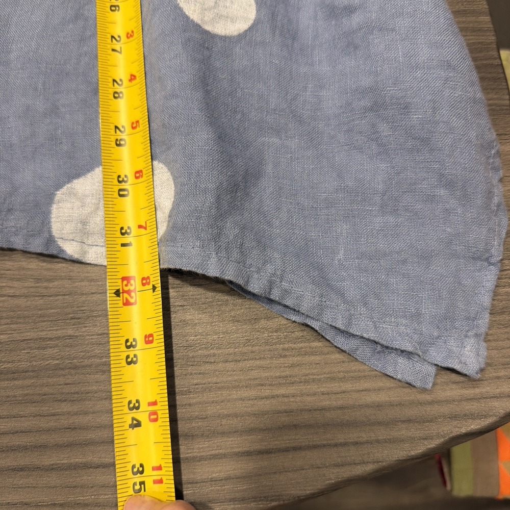 Made In Italy 100% Linen Blue Polka Dot Tunic Top Blouse Lagenlook Boho Artsy - Picture 7 of 9